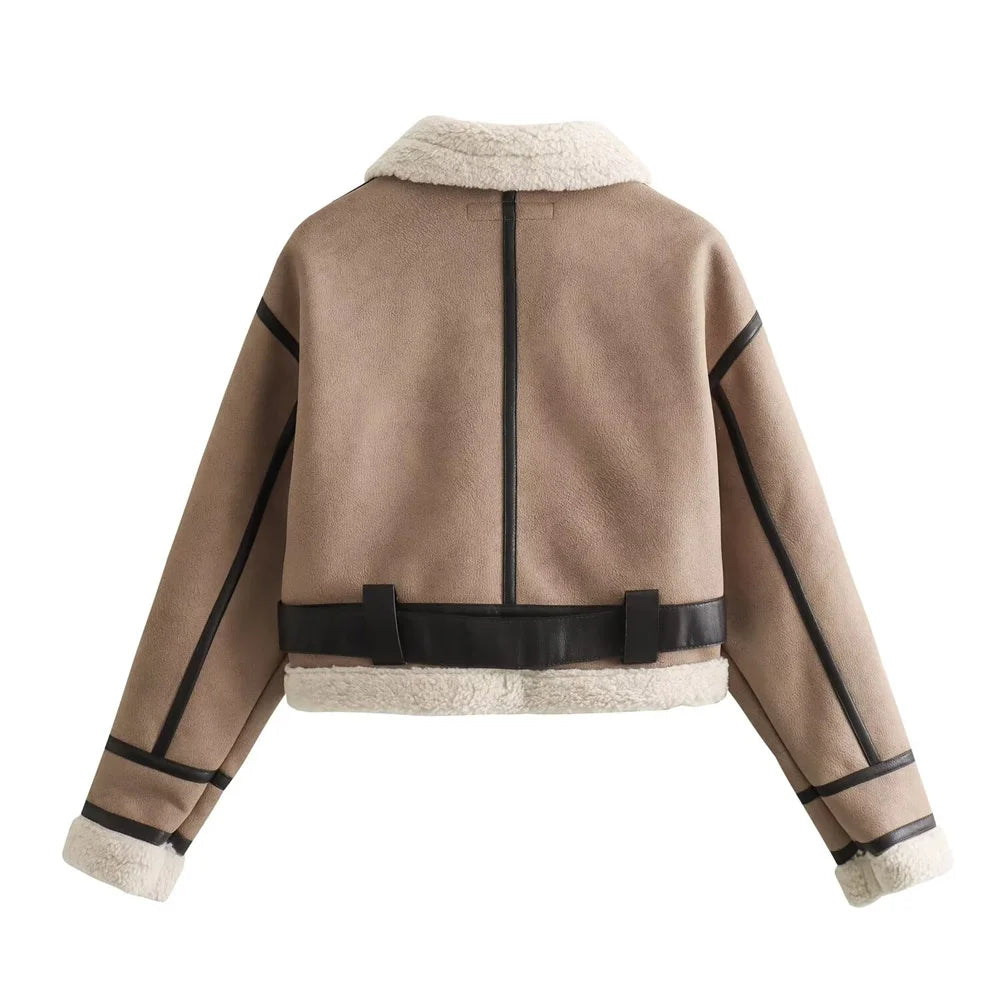 Flip Collar Fur-Integrated Short Jacket