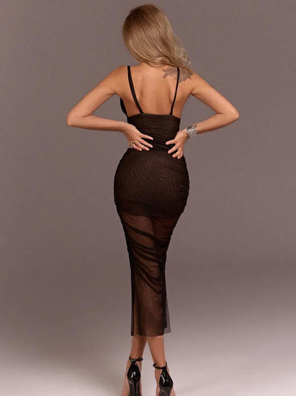 Sylue Short Dress Sexy Spaghetti Strap Mesh Backless