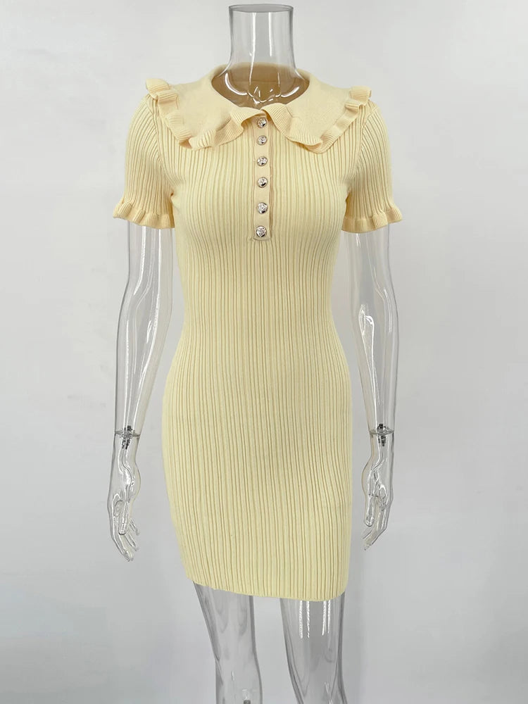 Sylue Short Dress High Waist Ruffled Knitted Slim