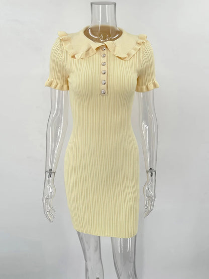 Sylue Short Dress High Waist Ruffled Knitted Slim
