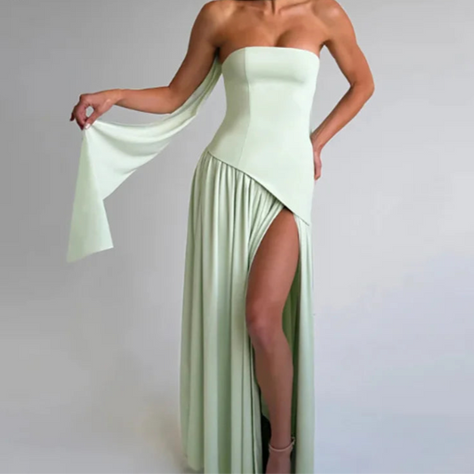 Sylue Long Dress Strapless Pleated Backless High Slit