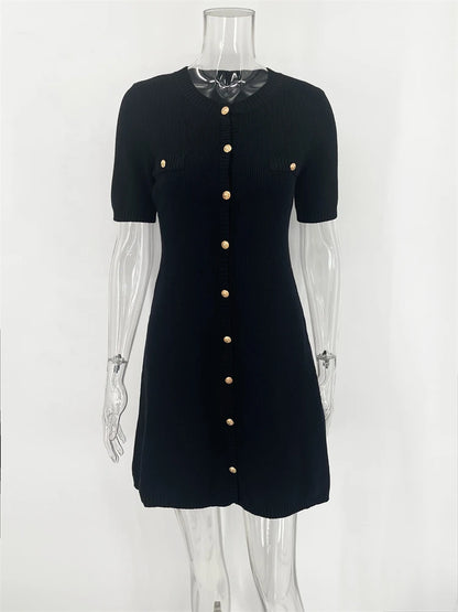 Sylue Short Dress Knit Ribbed Slim High Waist