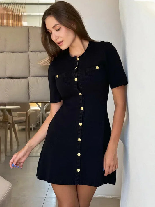 Sylue Short Dress Knit Ribbed Slim High Waist