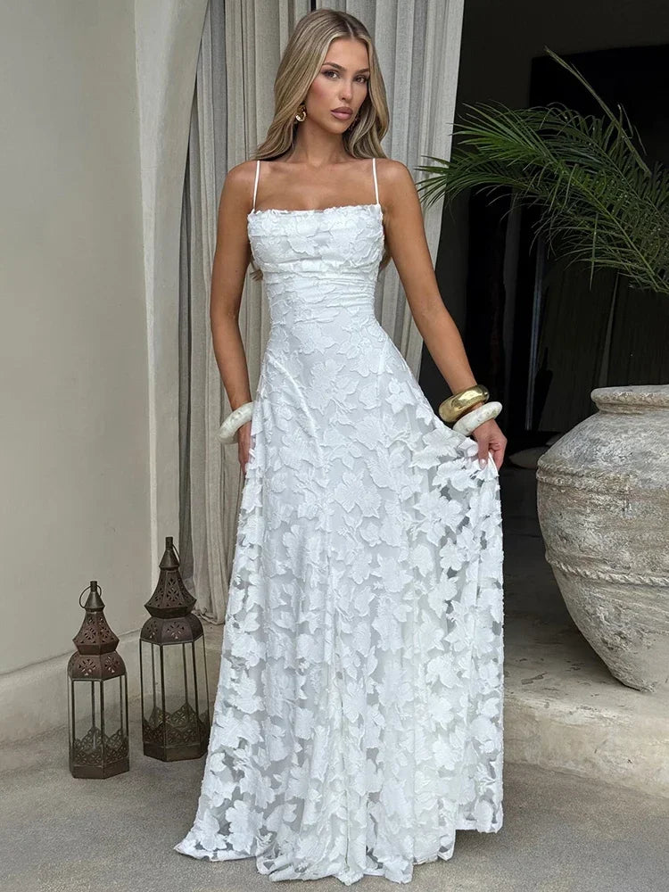 Sylue Long Dress Spaghetti Strap Backless Lace-Up
