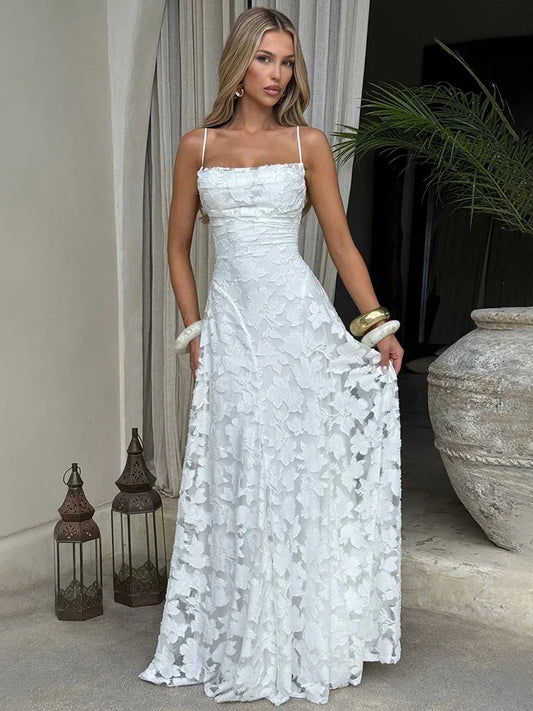 Sylue Long Dress Spaghetti Strap Backless Lace-Up
