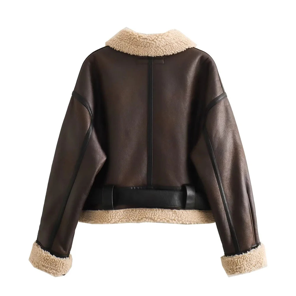Flip Collar Fur-Integrated Short Jacket