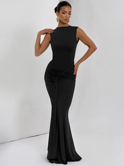 Sylue Long Dress Backless Ruched Draped Elegant Maxi