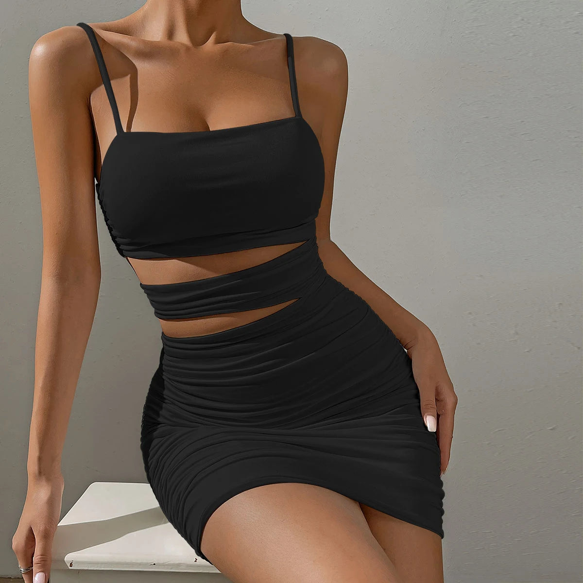 Sylue Short Dress Sexy Spaghetti Strap White Backless