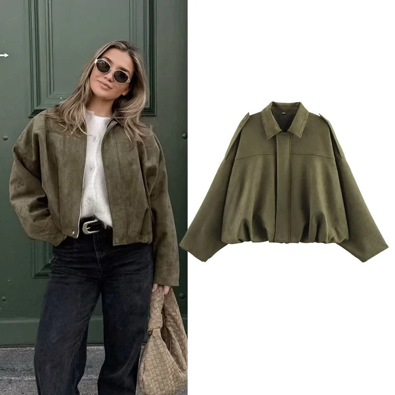 Turn-Down Collar Loose Bomber Coat