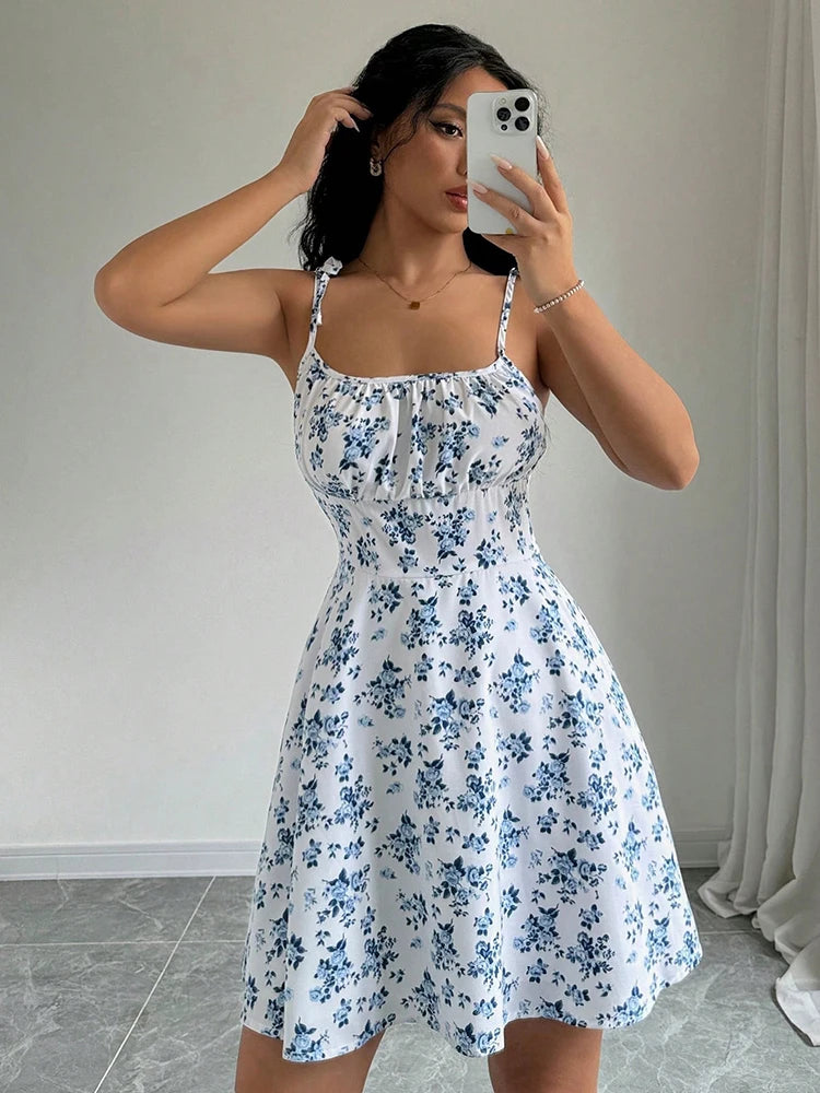 Sylue Short Dress Summer Floral Spaghetti Strap Sundress