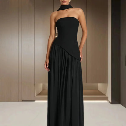 Sylue Long Dress Strapless Pleated Backless High Slit