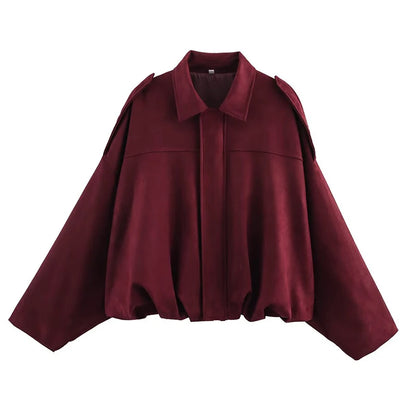 Turn-Down Collar Loose Bomber Coat