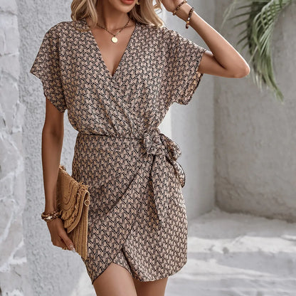 Sylue Short Dress Sexy V-Neck Slim Waist