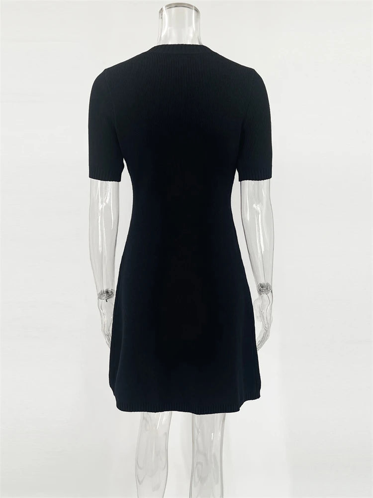 Sylue Short Dress Knit Ribbed Slim High Waist