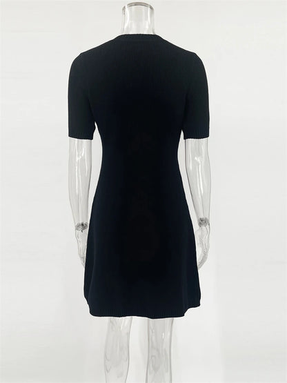 Sylue Short Dress Knit Ribbed Slim High Waist