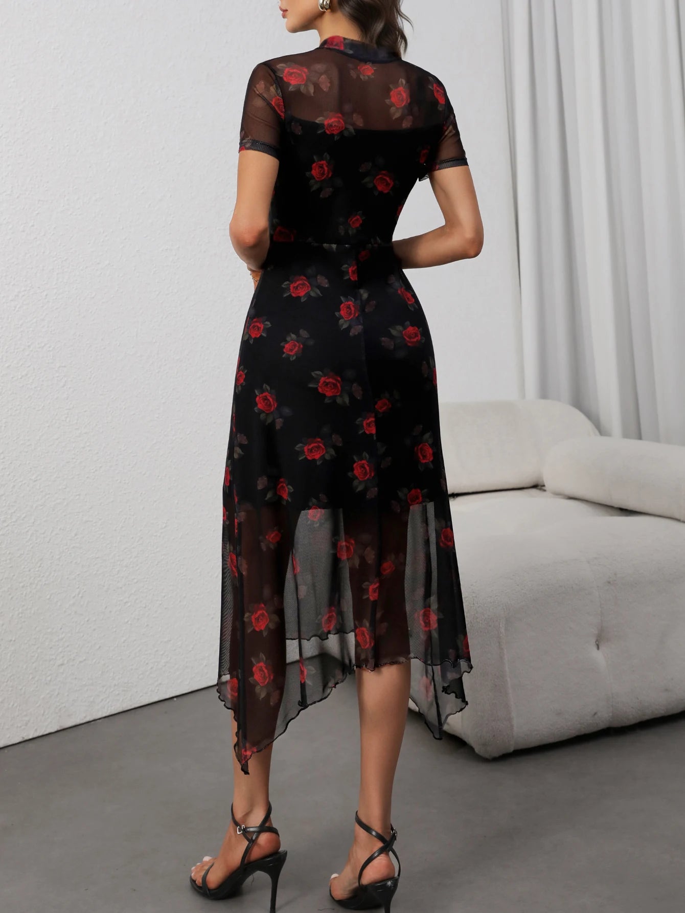 Sylue Short Dress Gothic Floral Mesh Patchwork Elegant