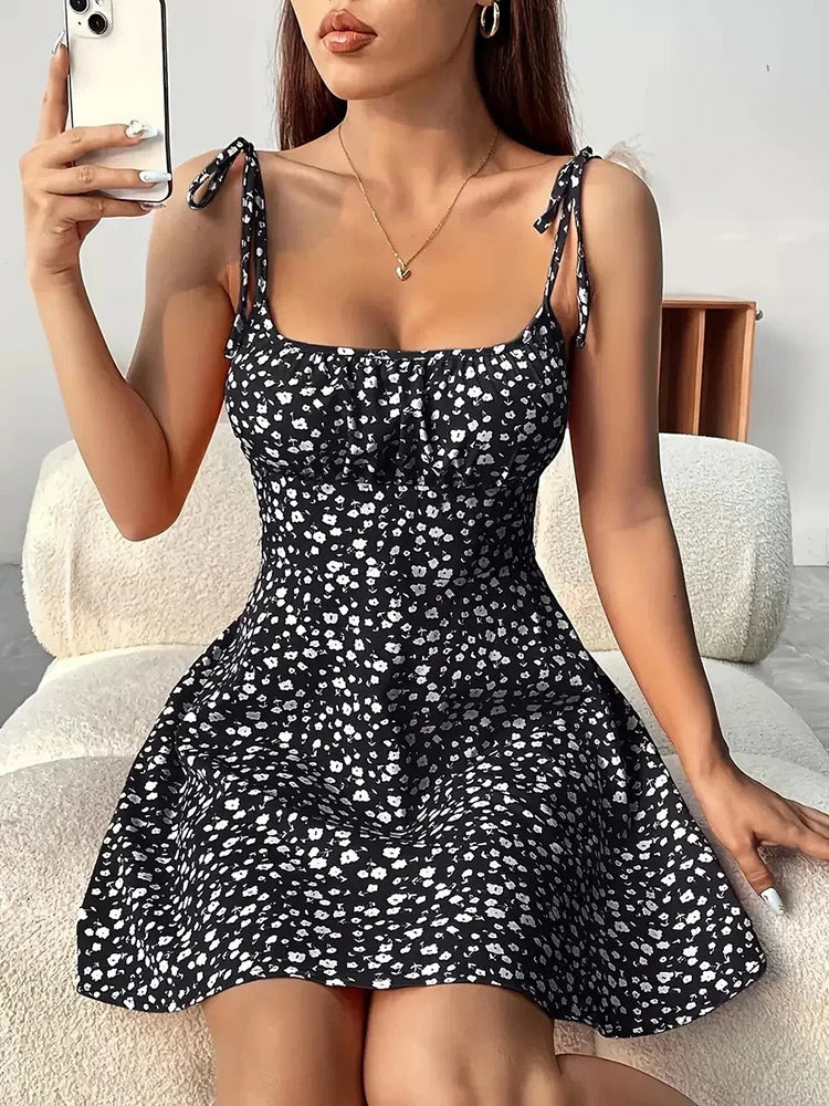 Sylue Short Dress Summer Floral Spaghetti Strap Sundress