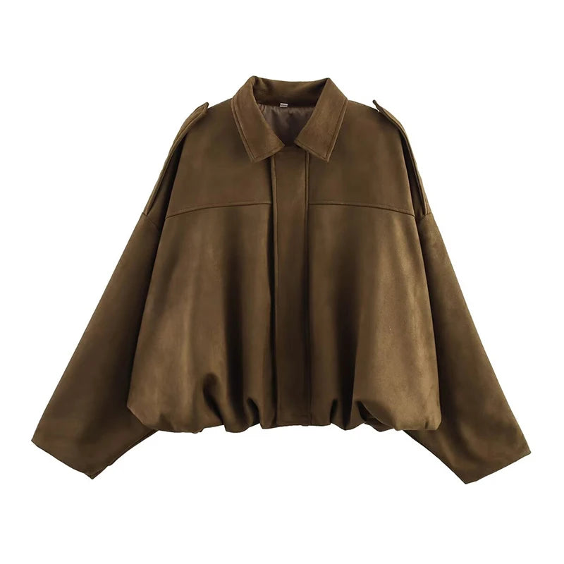 Turn-Down Collar Loose Bomber Coat