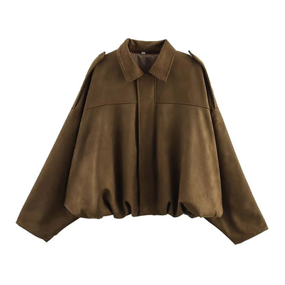 Turn-Down Collar Loose Bomber Coat