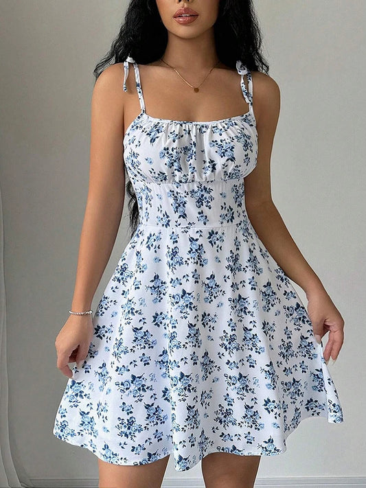 Sylue Short Dress Summer Floral Spaghetti Strap Sundress