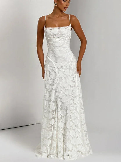 Sylue Long Dress Spaghetti Strap Backless Lace-Up