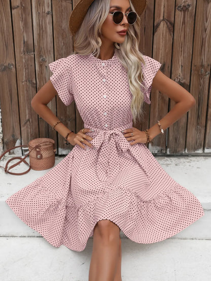 Sylue Short Dress Polka Dot Ruffle Butterfly Sleeve
