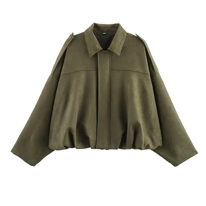 Turn-Down Collar Loose Bomber Coat