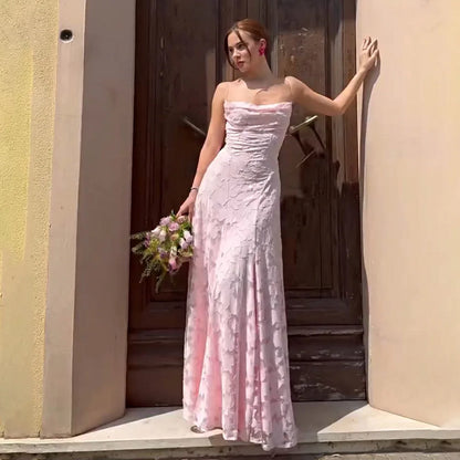 Sylue Long Dress Spaghetti Strap Backless Lace-Up