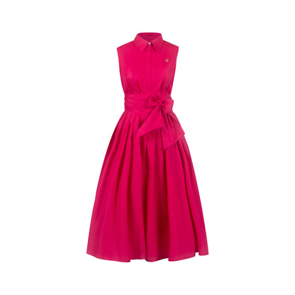 Sylue Long Dress Sleeveless Lapel A-Line Belted