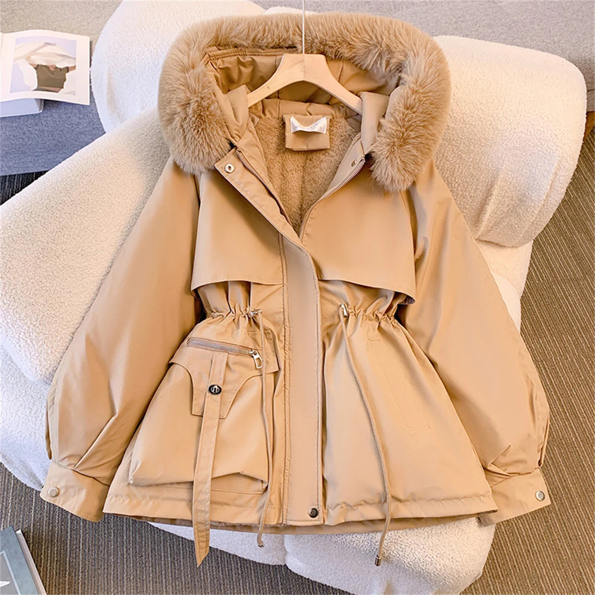 Hooded Drawstring Padded Parka