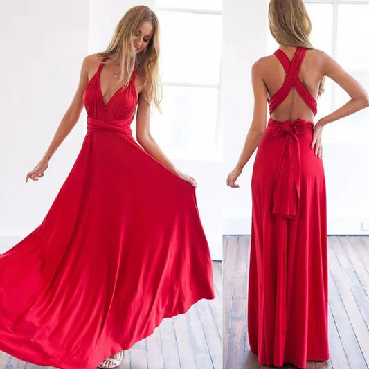 Sylue Long Dress Sexy Multiway Wrap Red Maxi Bridesmaid
