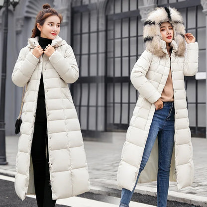 Bow Belt Fox Fur Collar Winter Coat