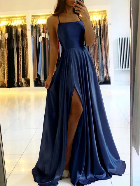 Sylue Long Dress Burgundy Satin Maxi Sexy Side Slit