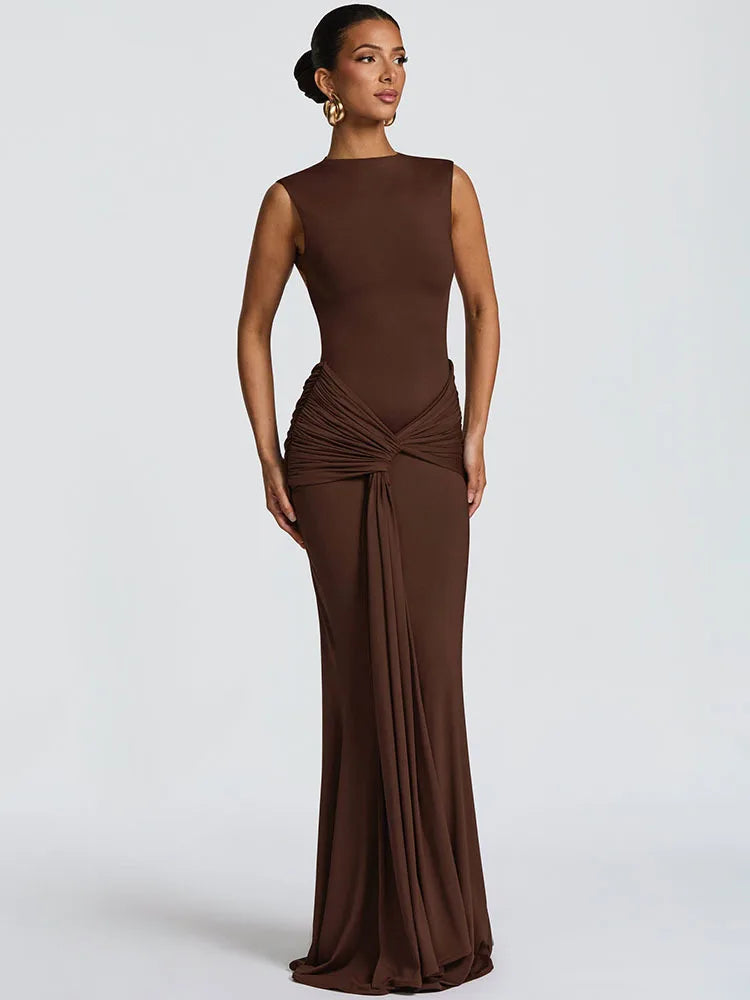 Sylue Long Dress Backless Ruched Draped Elegant Maxi