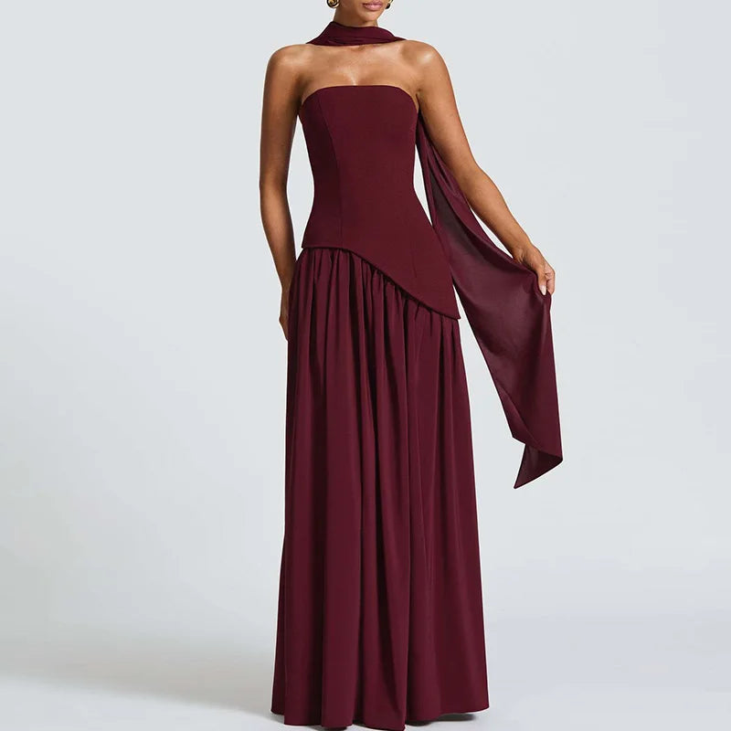 Sylue Long Dress Strapless Pleated Backless High Slit