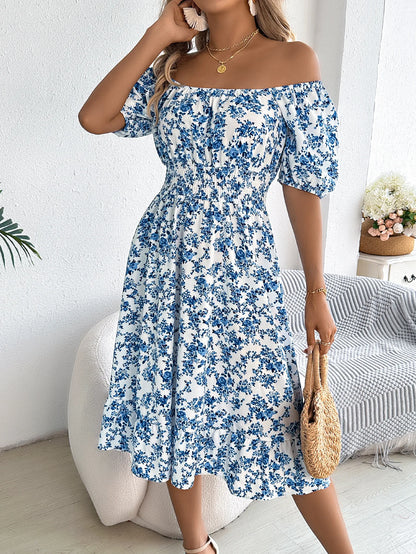 Sylue Short Dress Floral 3D Print Square Neck