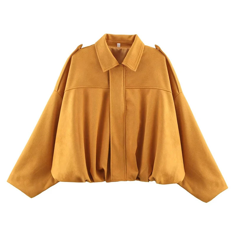 Turn-Down Collar Loose Bomber Coat