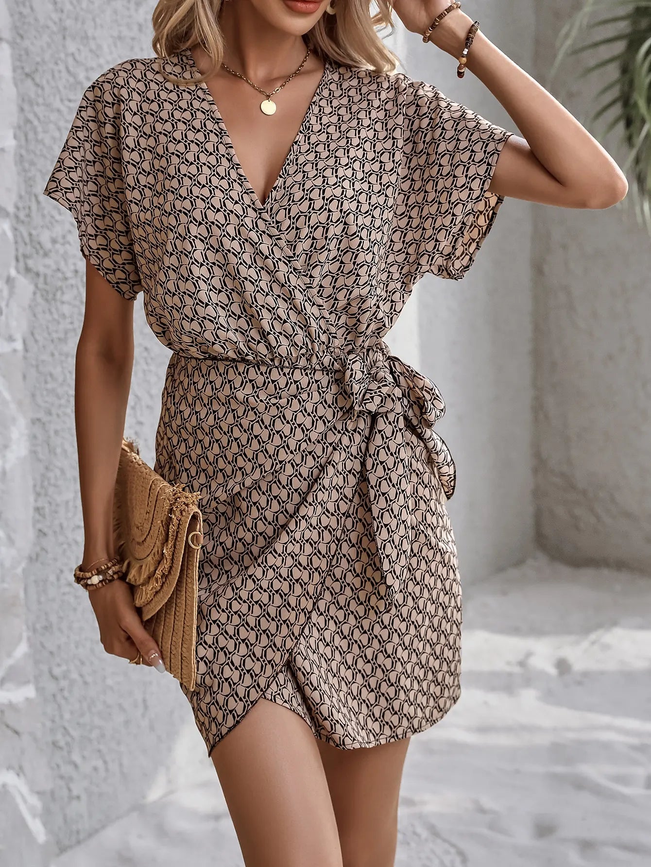 Sylue Short Dress Sexy V-Neck Slim Waist