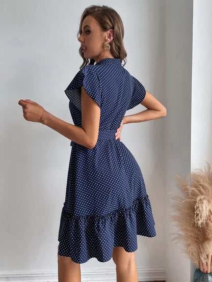 Sylue Short Dress Polka Dot Ruffle Butterfly Sleeve