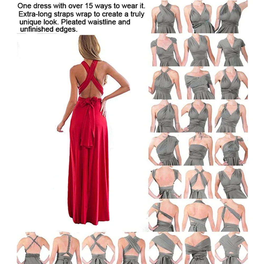 Sylue Long Dress Sexy Multiway Wrap Red Maxi Bridesmaid