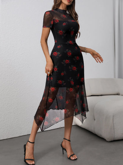Sylue Short Dress Gothic Floral Mesh Patchwork Elegant