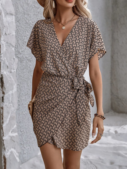 Sylue Short Dress Sexy V-Neck Slim Waist