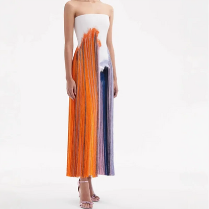 Sylue Long Dress Tassel Print Strapless Backless Split