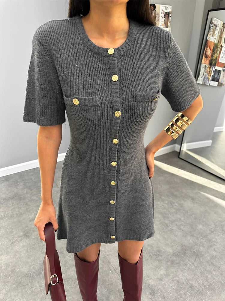 Sylue Short Dress Knit Ribbed Slim High Waist