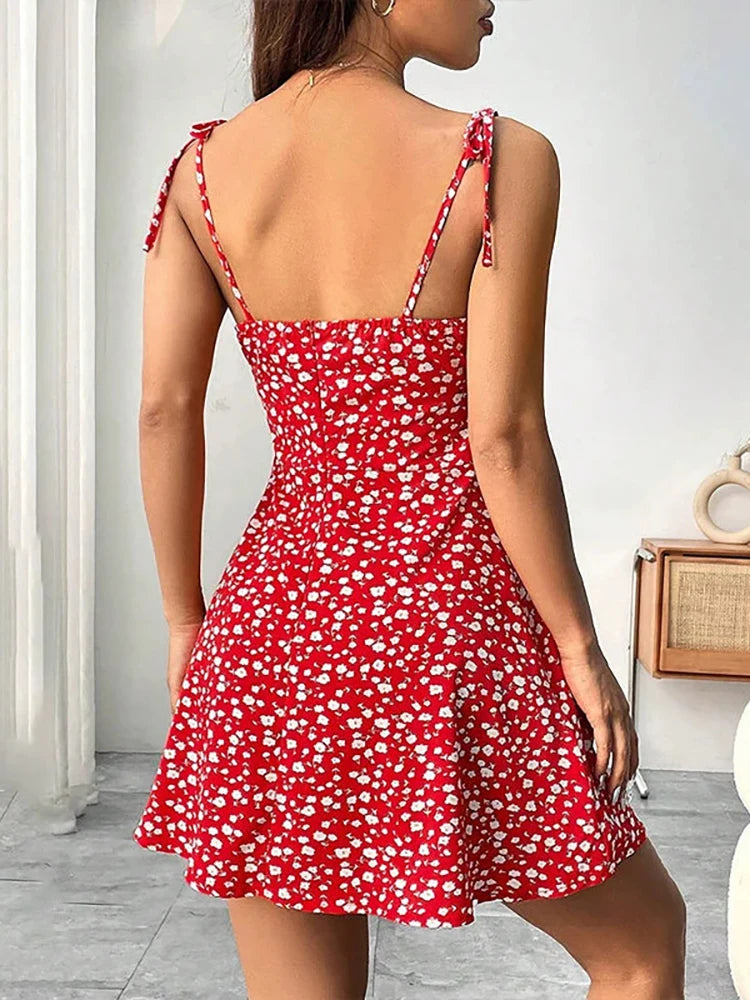Sylue Short Dress Summer Floral Spaghetti Strap Sundress