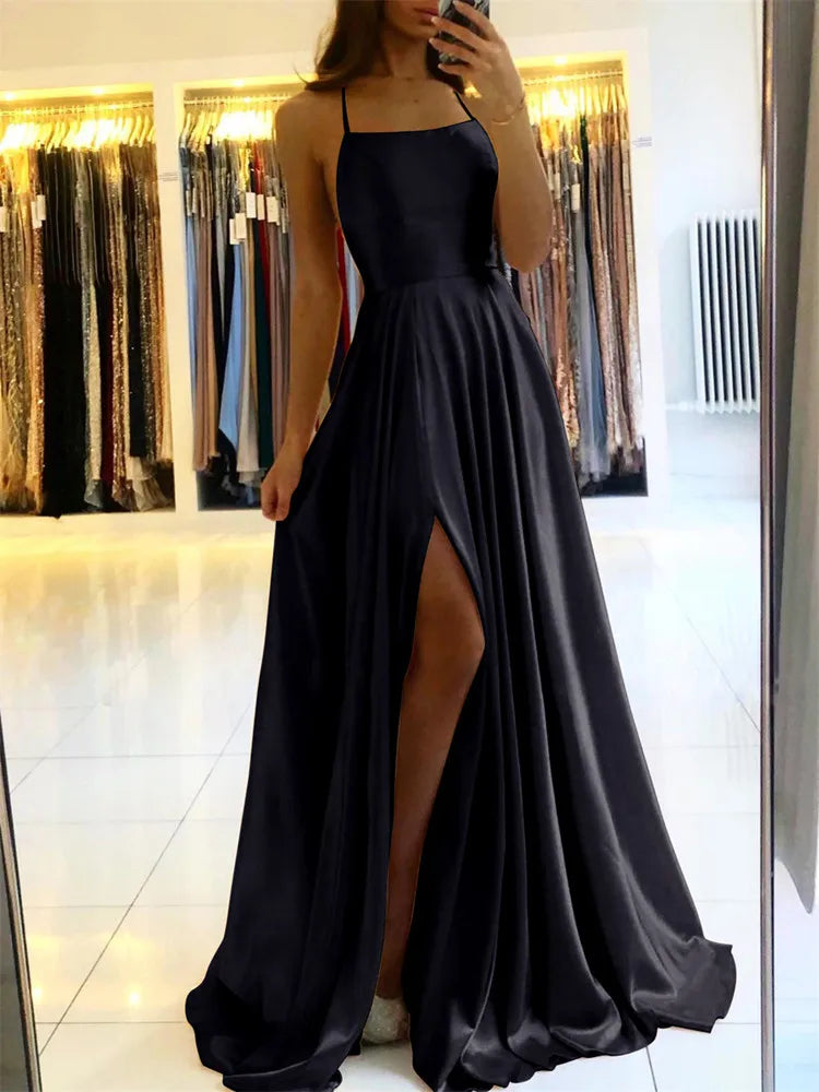 Sylue Long Dress Burgundy Satin Maxi Sexy Side Slit