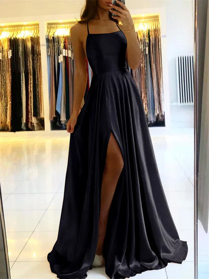 Sylue Long Dress Burgundy Satin Maxi Sexy Side Slit