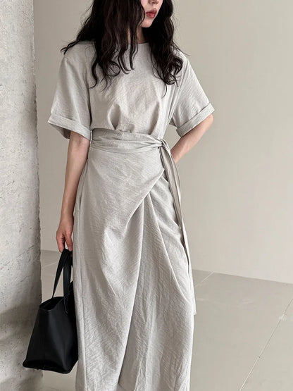 Sylue Long Dress Summer Cross Tie Slim A-Line