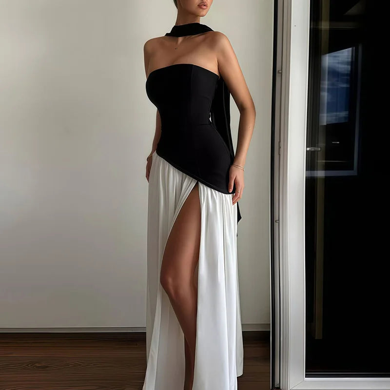 Sylue Long Dress Strapless Pleated Backless High Slit