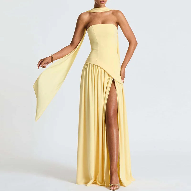 Sylue Long Dress Strapless Pleated Backless High Slit